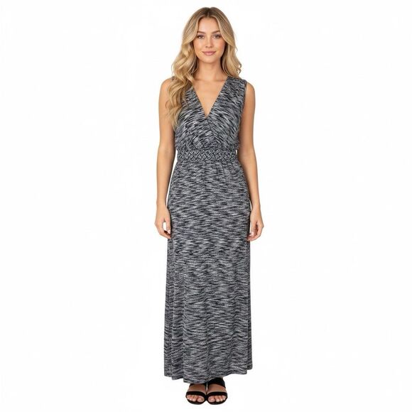 Spense Black Gray Braided Waist Stretchy Maxi Dress Size Large - Picture 1 of 6
